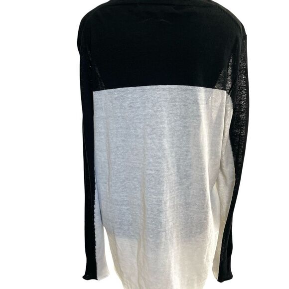 360 Linen Knit Sweater Size Large Black and Cream Color block Lightweight - Picture 5 of 8